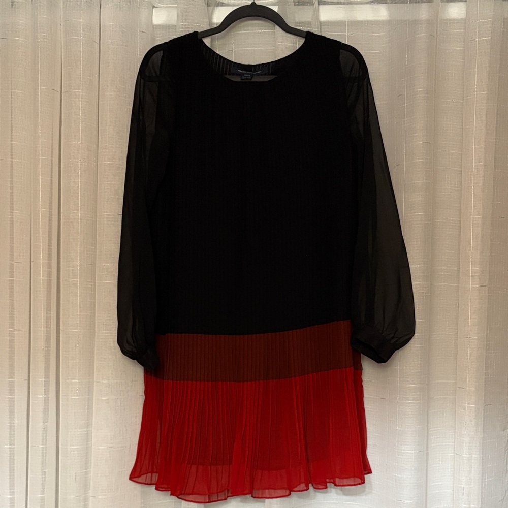 French Connection Black and Red Pleated Dress